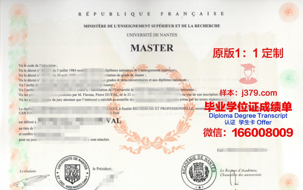南特中央理工学院硕士毕业证书样本(南特中央理工大学)